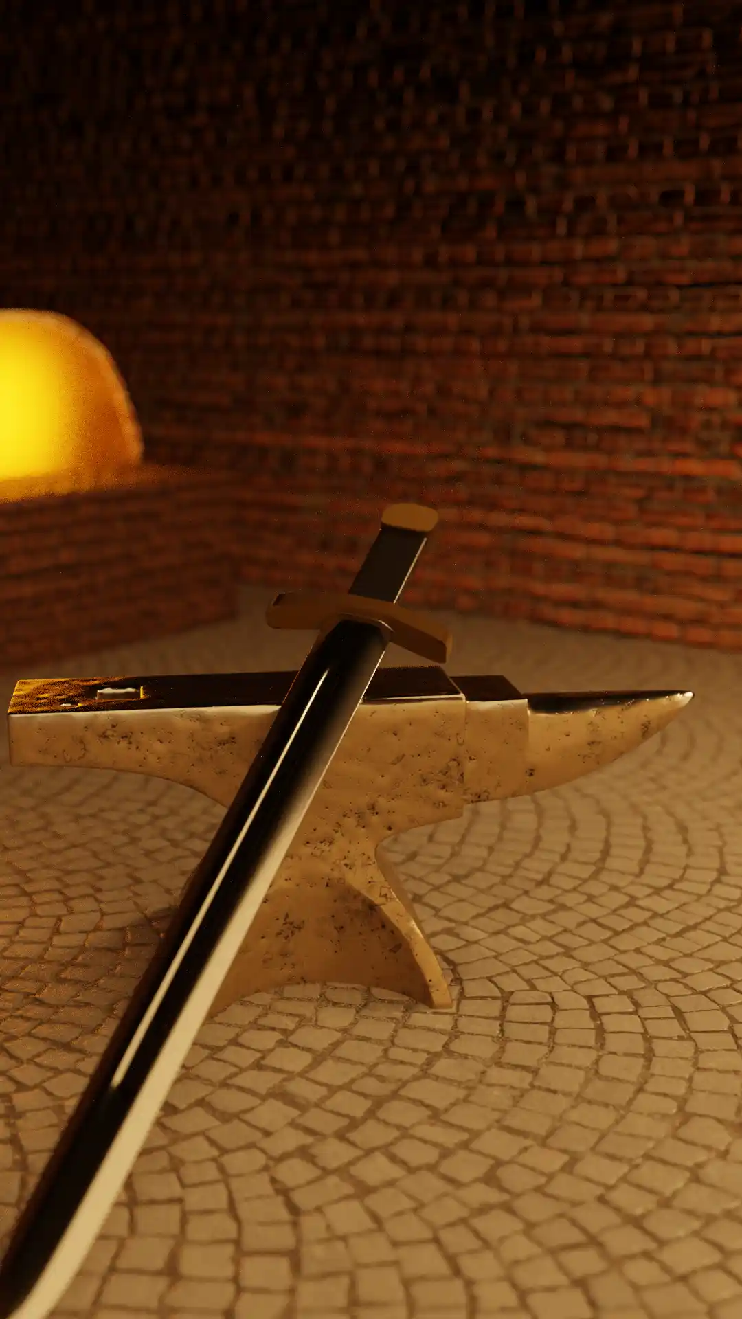 Art of a freshly made sword on an anvil